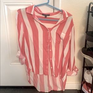 Velvet Hearts work blouse - pink/red and white